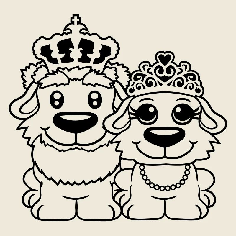 Deux Chiens Couronne Roi Reine Souverain Majesté