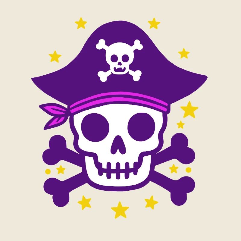 Crâne de pirate violet et os croisés