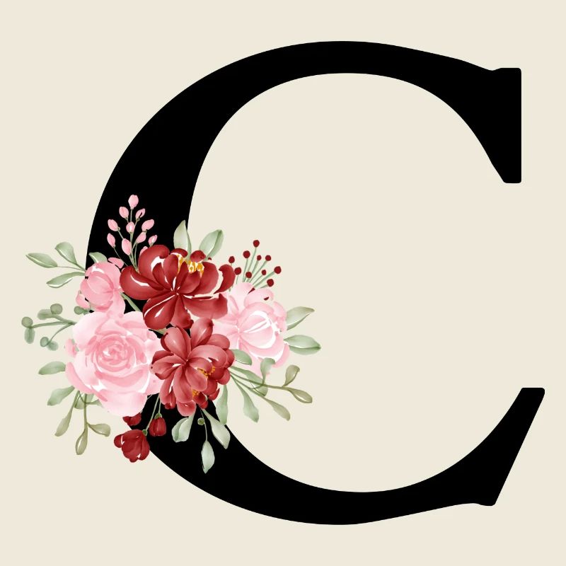 Lettre c floral rouge