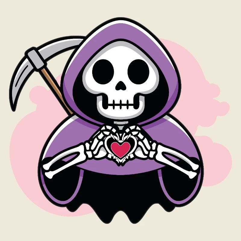 Cute Purple Grim Reaper Heart T-shirt Design