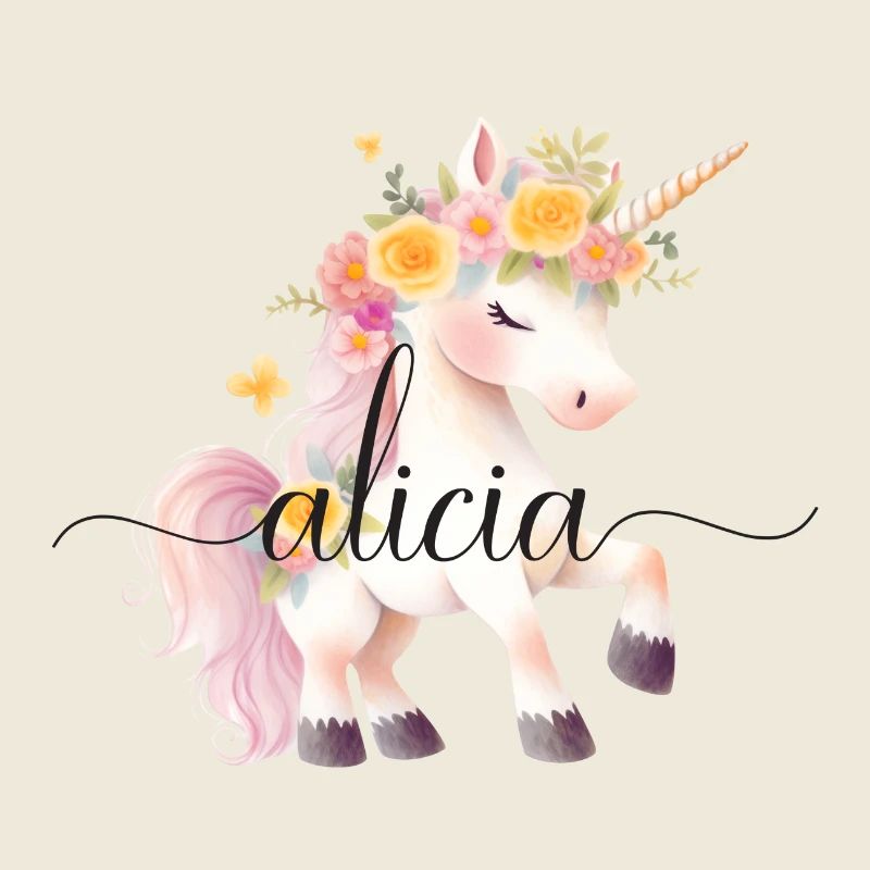 Alicia! Einhorn-Blumen Design, personalisierbar