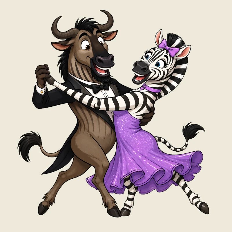 Gnu und Zebra im eleganten Balltanz Walzer