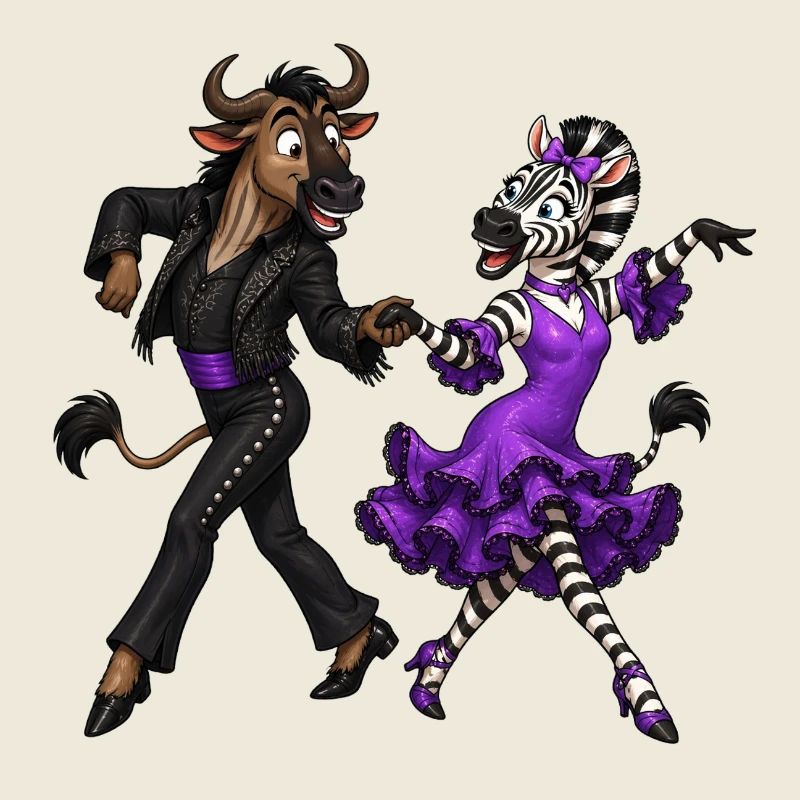 Wildebeest and zebra in passionate dance