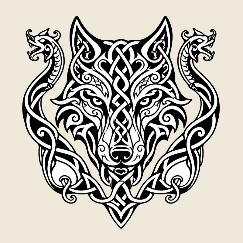 Celtic Wolf Head Knot Design