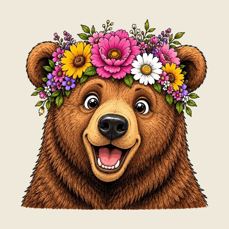 Bär mit Blumenschmuck 