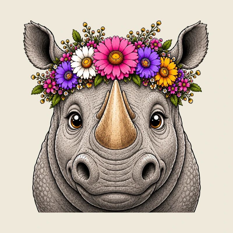 Rhinocéros avec décoration florale