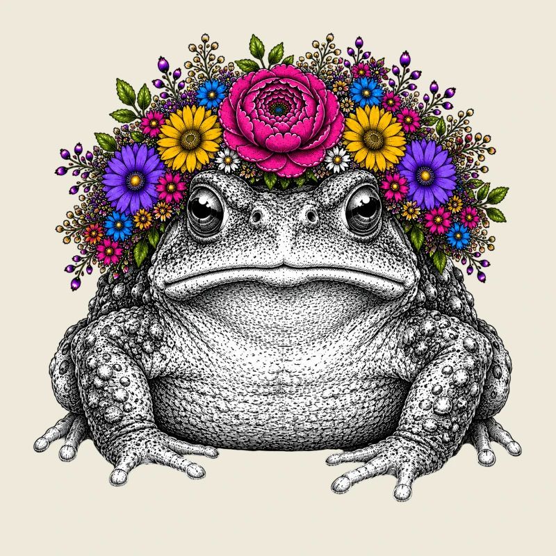 Kröte mit Blumenkrone