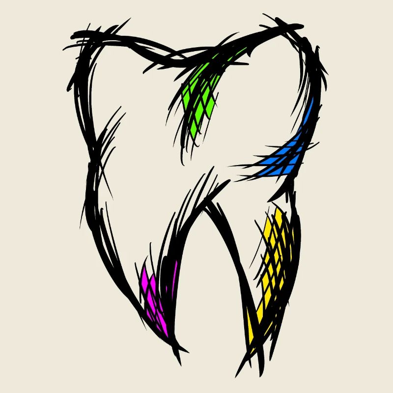 Colorful tooth, drawing, hand-drawn.