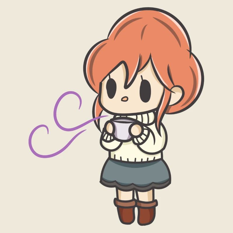 Mädchen trinkt Tee kawaii Herbstdesign