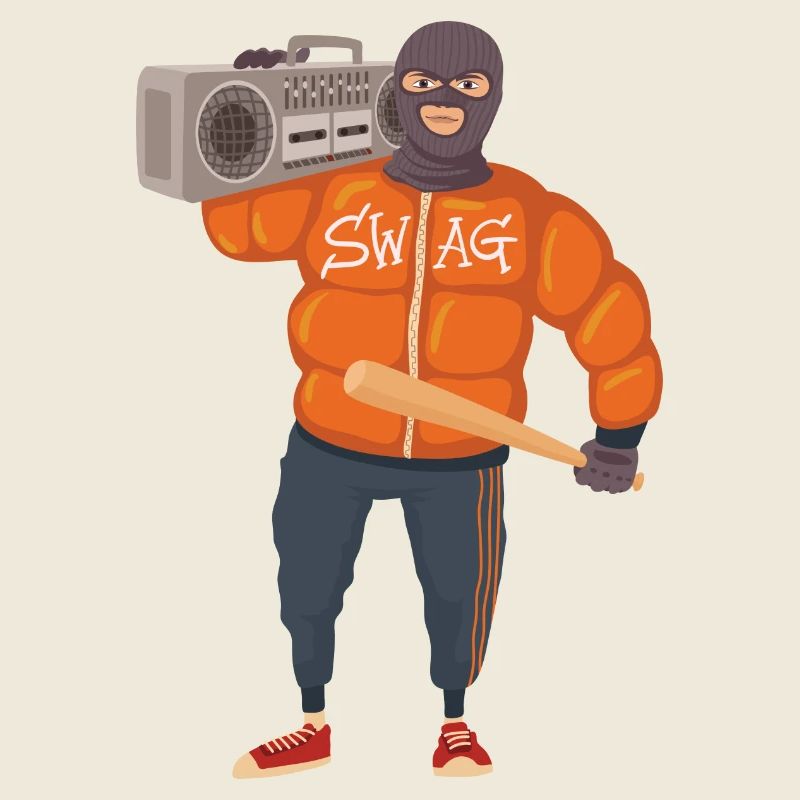 Gangster mit Baseballschläger und Ghettoblaster