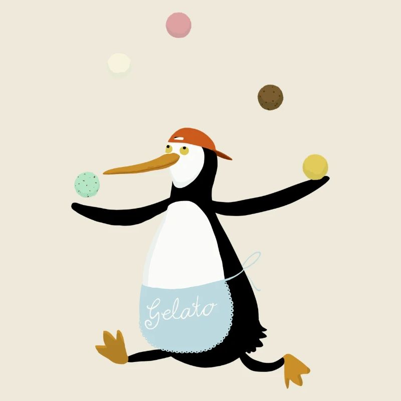 Pinguin jongliert Eis