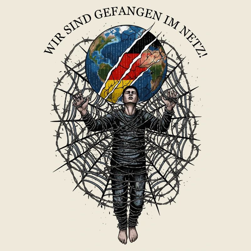 World in a crack with cobweb and man