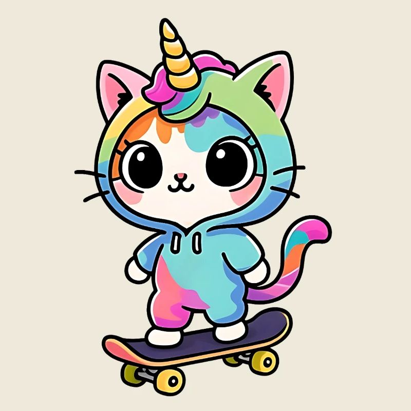 Regenbogen Einhorn Katze Schlittschuh