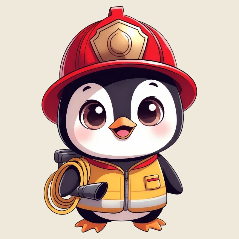 Lustiger Pinguin Feuerwehrmann Kinder Freude Lache
