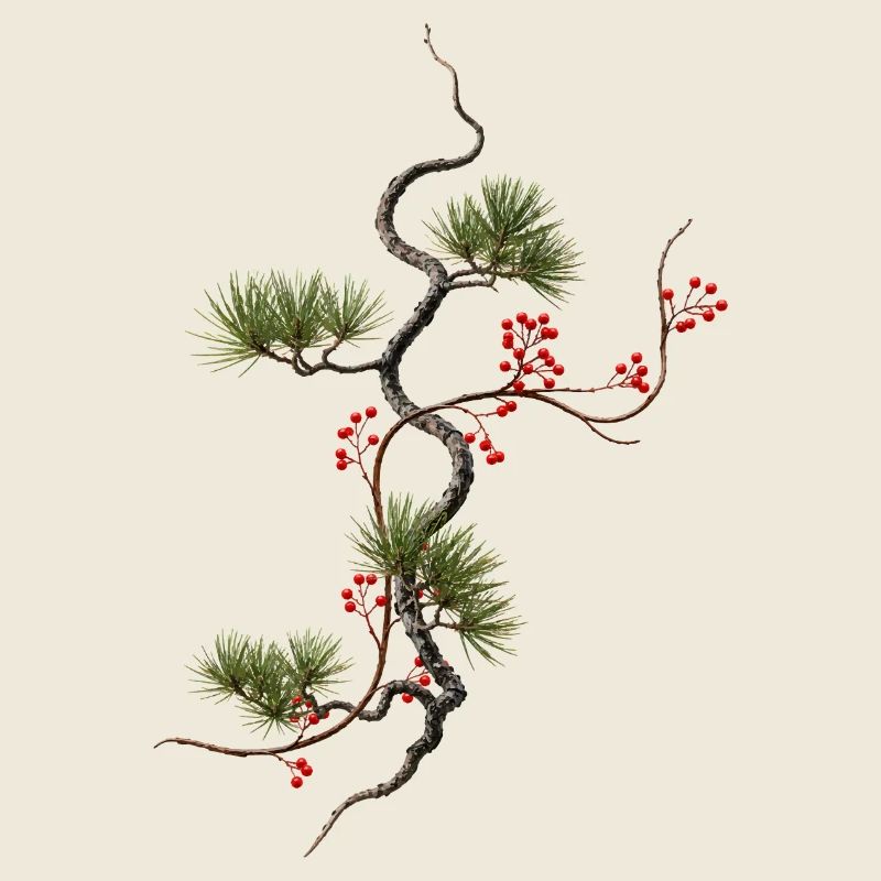 Ikebana Fichte mit roten Beeren Zen Stil