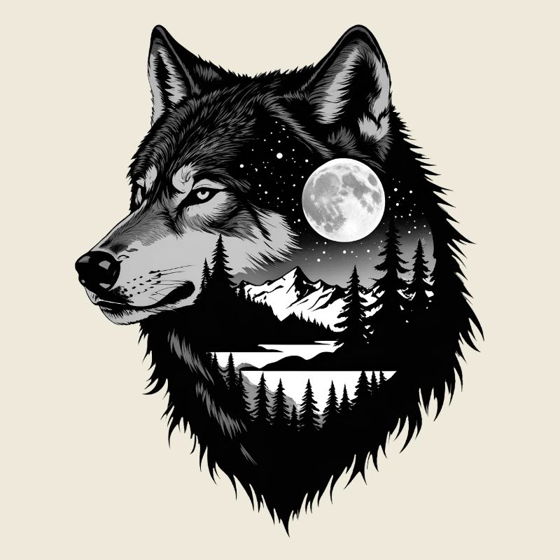 Schwarzer Wolf Wolfportrait. Wolfdesign