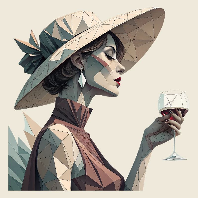 A Cubist Lady with Wine