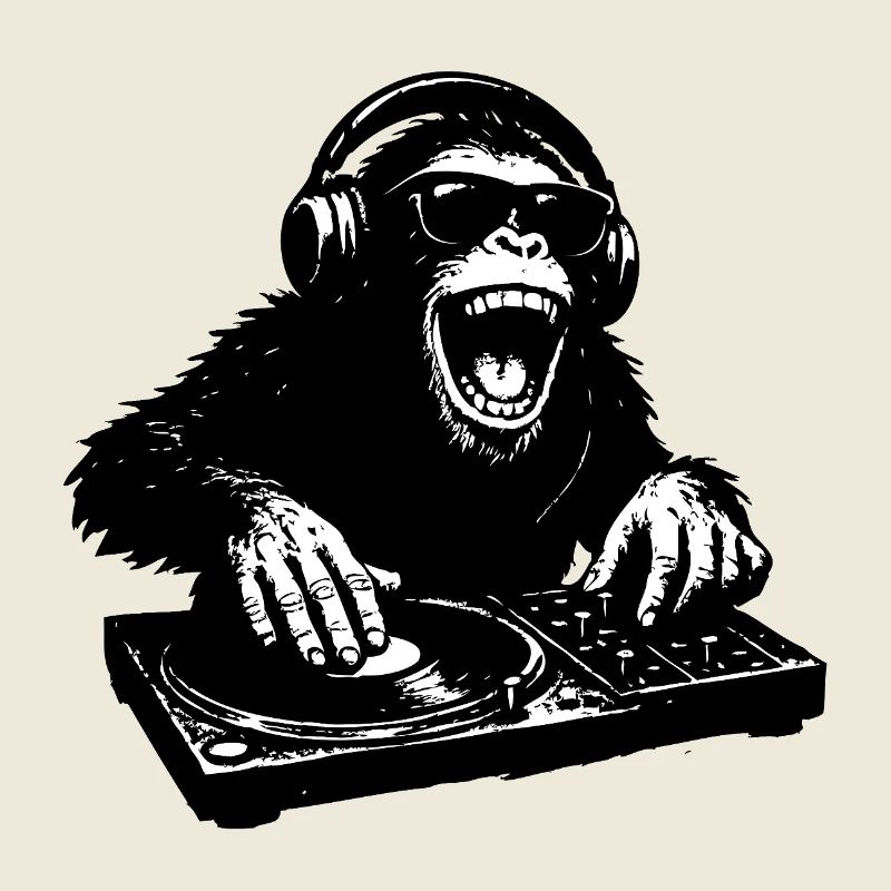 Singe DJ cool à la table de mixage