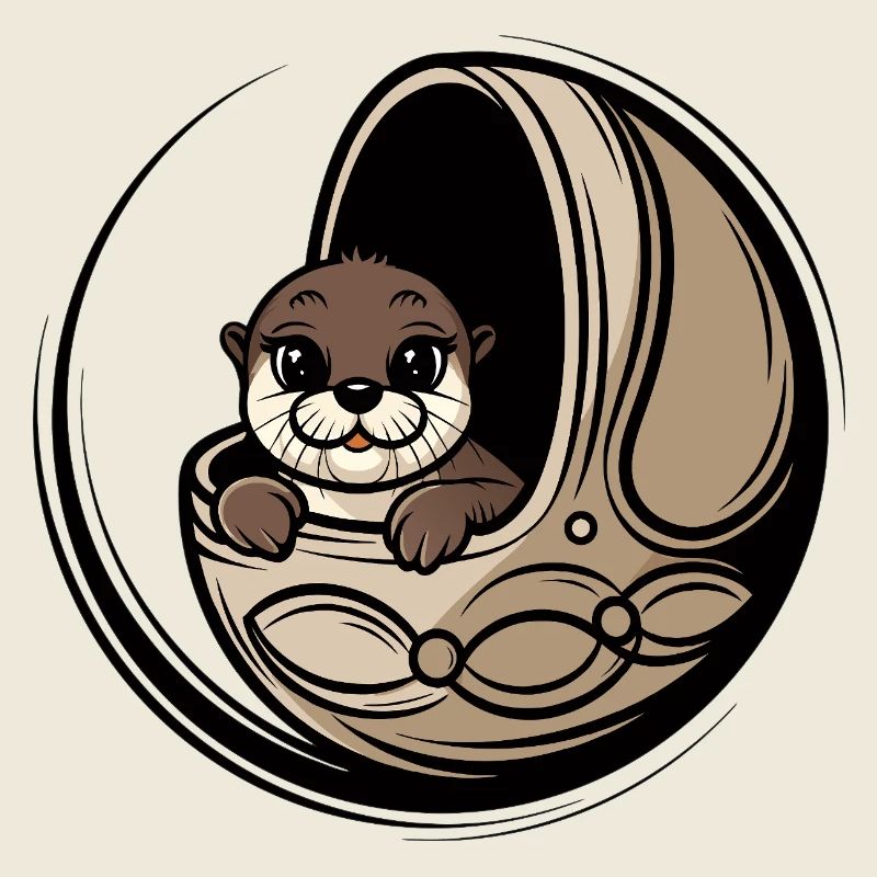 Cute baby otter in crib cot