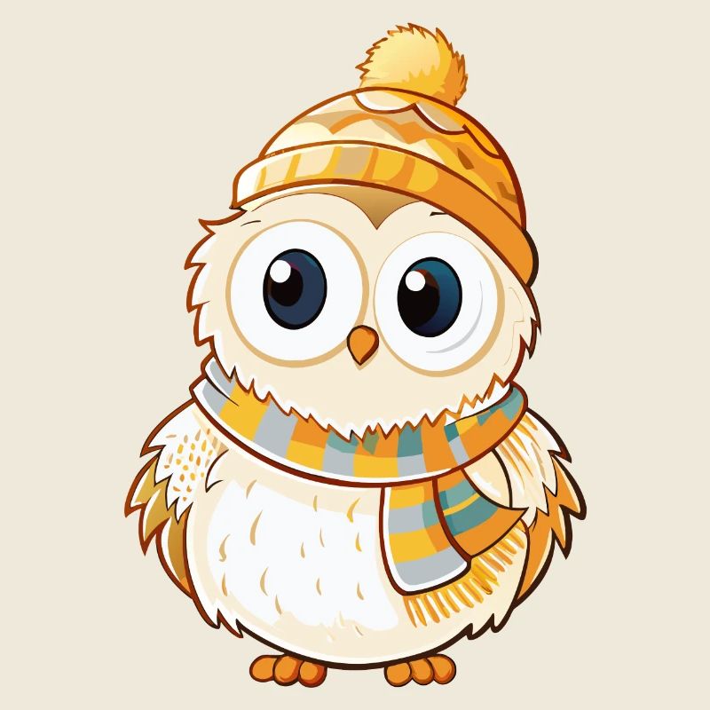 Cute owl with scarf and bobble hat.