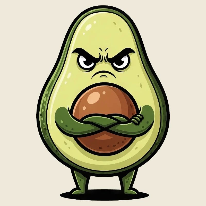 Mignon dessin animé d’avocat sinistre avec des bras