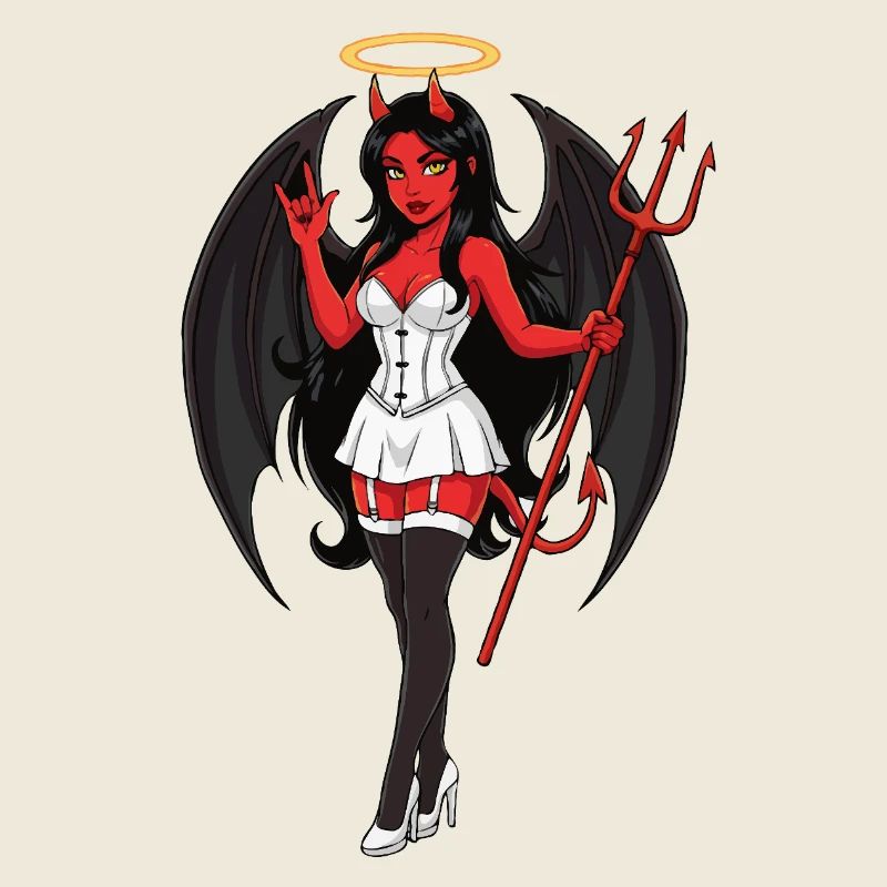 Devil Angel with Halo and Staff