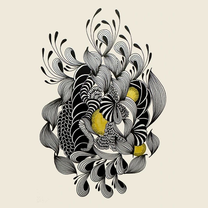 Black and White Flower Mesh Yellow Accent