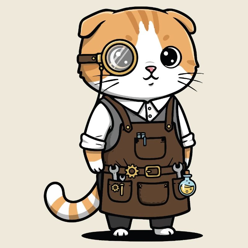Chat Scottish Fold Steampunk Monocle Inventeur