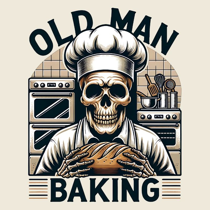 Old Man Baking Skull mit Bäckermütze backt Brot