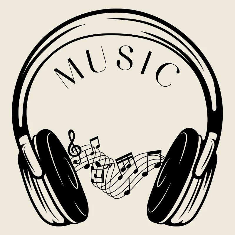 Headphones and musical notes.