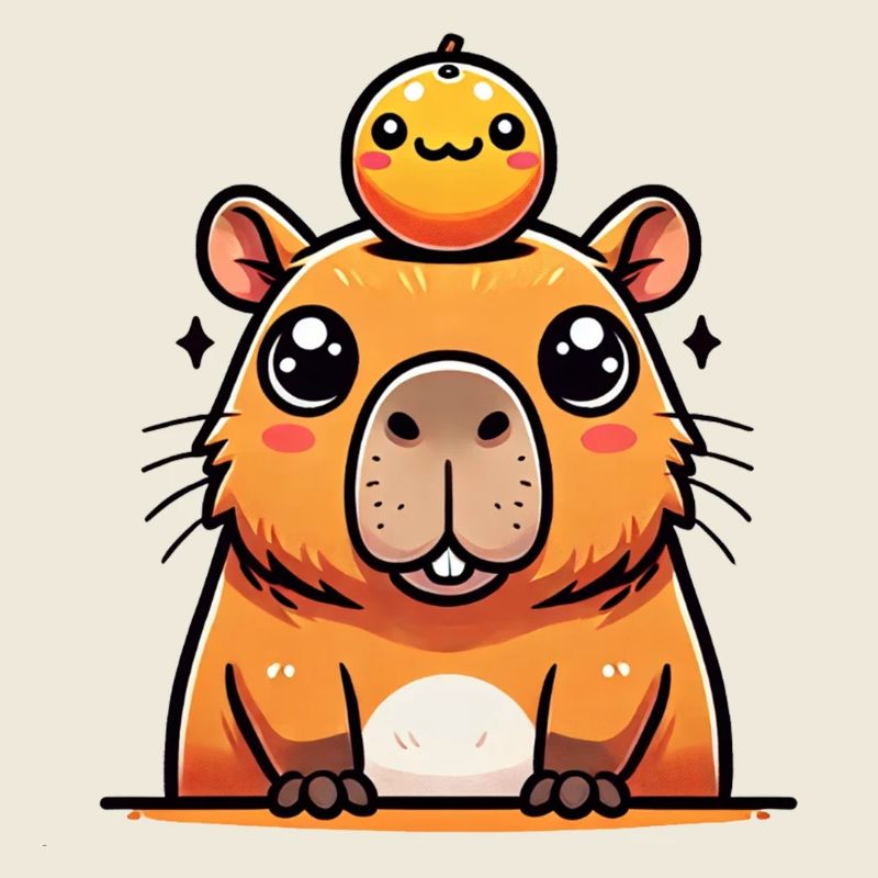 Cute Capybara with Orange - Wasserschwein