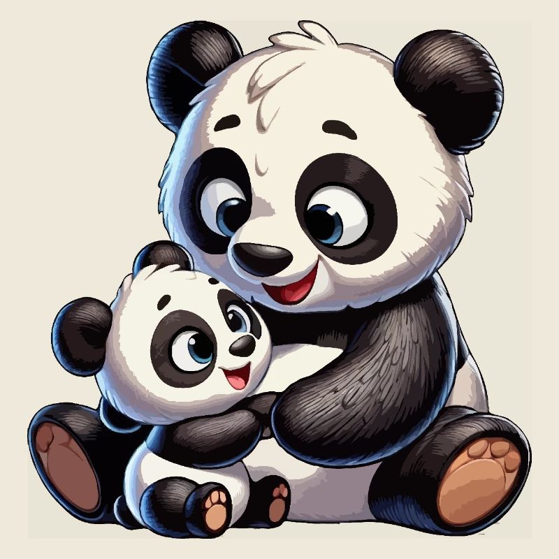 Panda mother with child