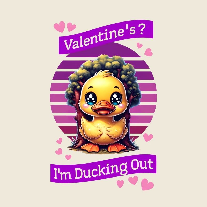 Whimsical Cartoon Duck Behind Tree Celebrating