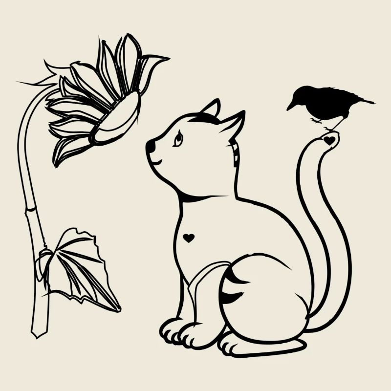 katze blume vogel