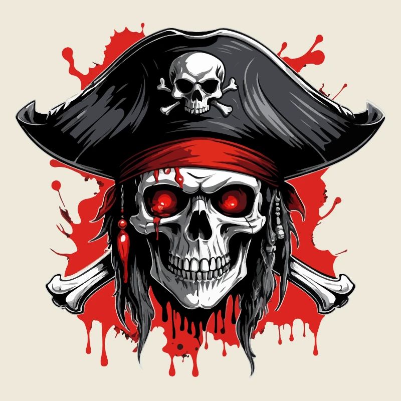 Pirate skull with tricorn and blood splatter