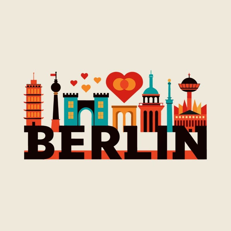 Berliner Skyline mit Liebessymbolen