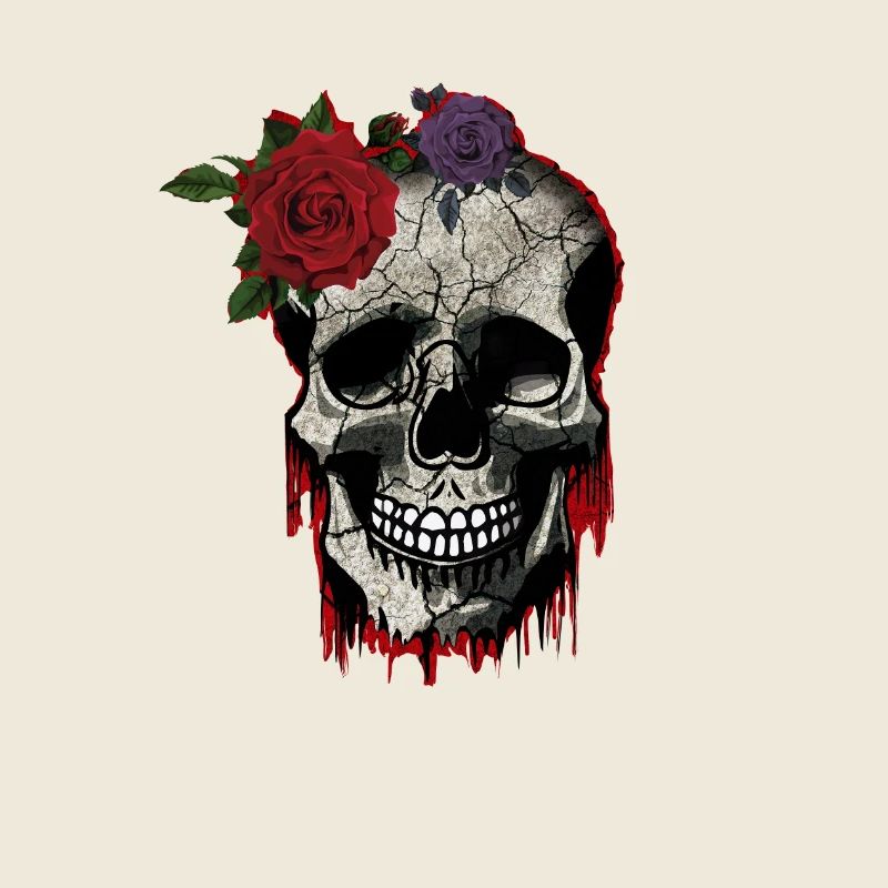 Cracked skull with a red rose on the forehead
