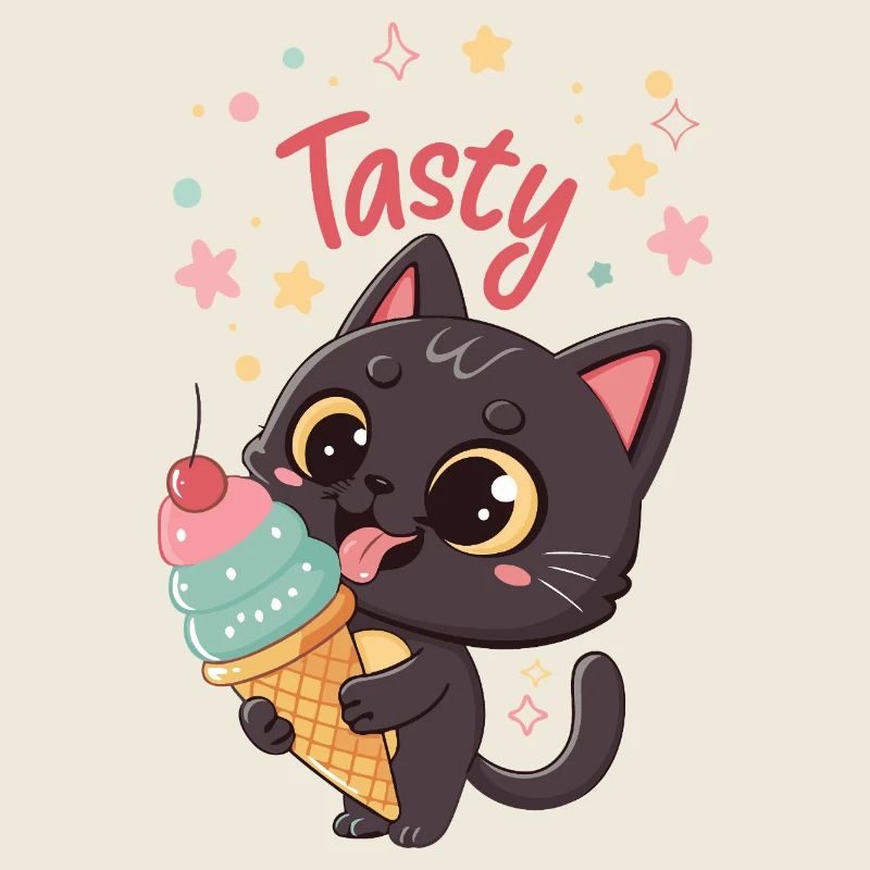 Chat gourmand et crème glacée
