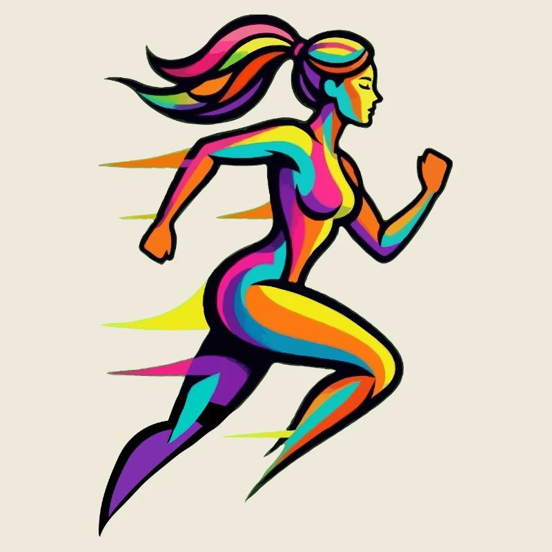 Femme de course colorée arc-en-ciel