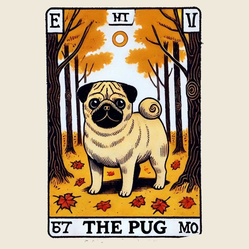 Mops-Tarot im Herbstwald