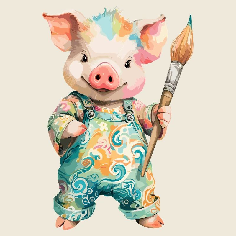 Cochon coloré avec un pinceau