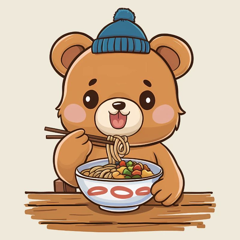 Kawaii Bear Eating Ramen