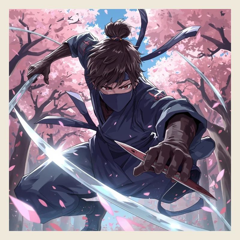 Ninja dans la forêt de cerisiers en fleurs
