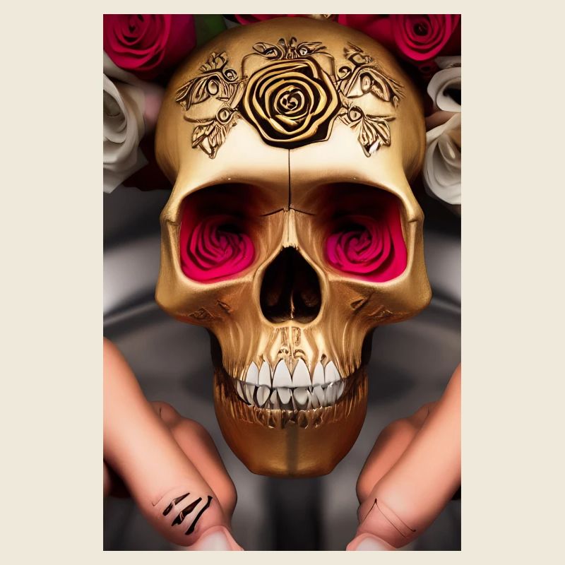 Crâne d’or avec des roses