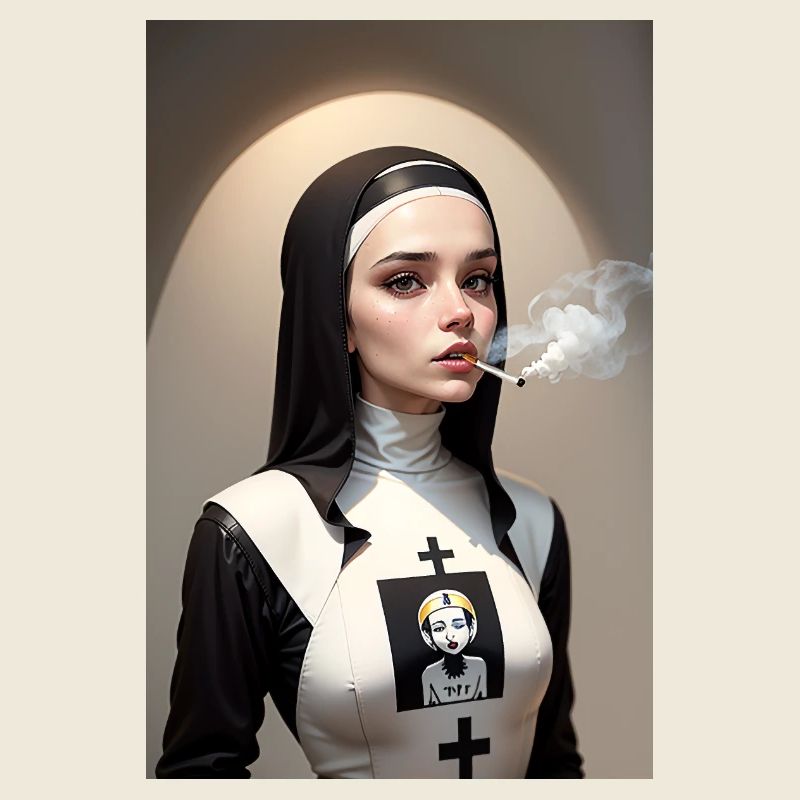 Modern Smoking Cyberpunk Nun