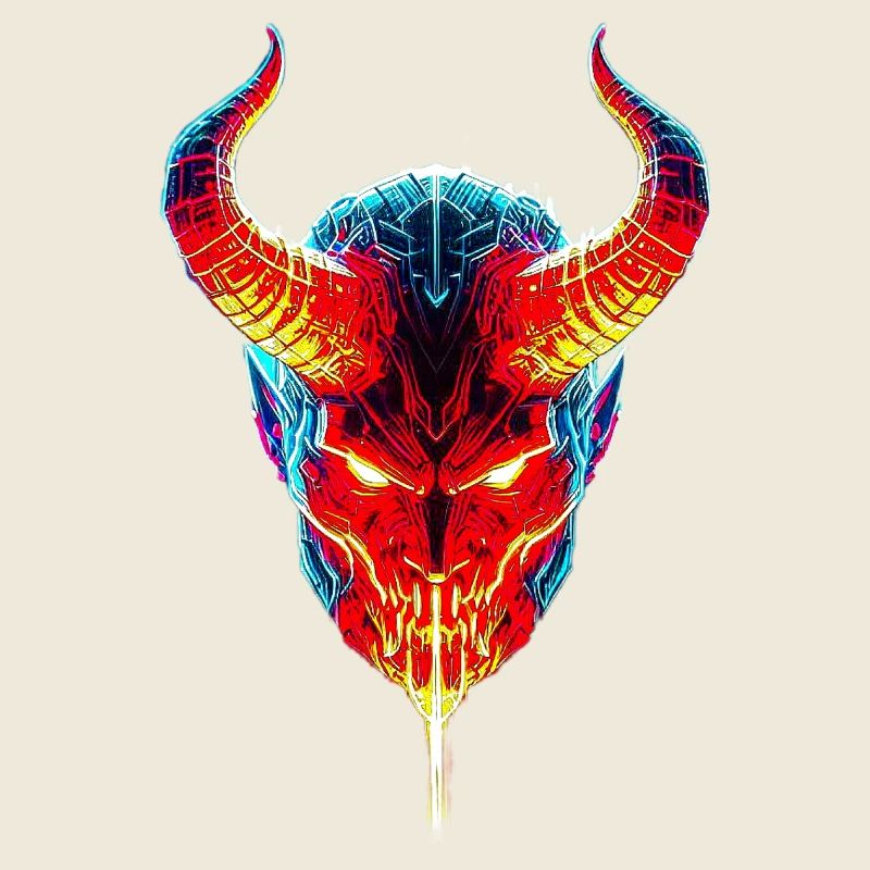 Feuriger Dämonen Skull mit Neoneffekten