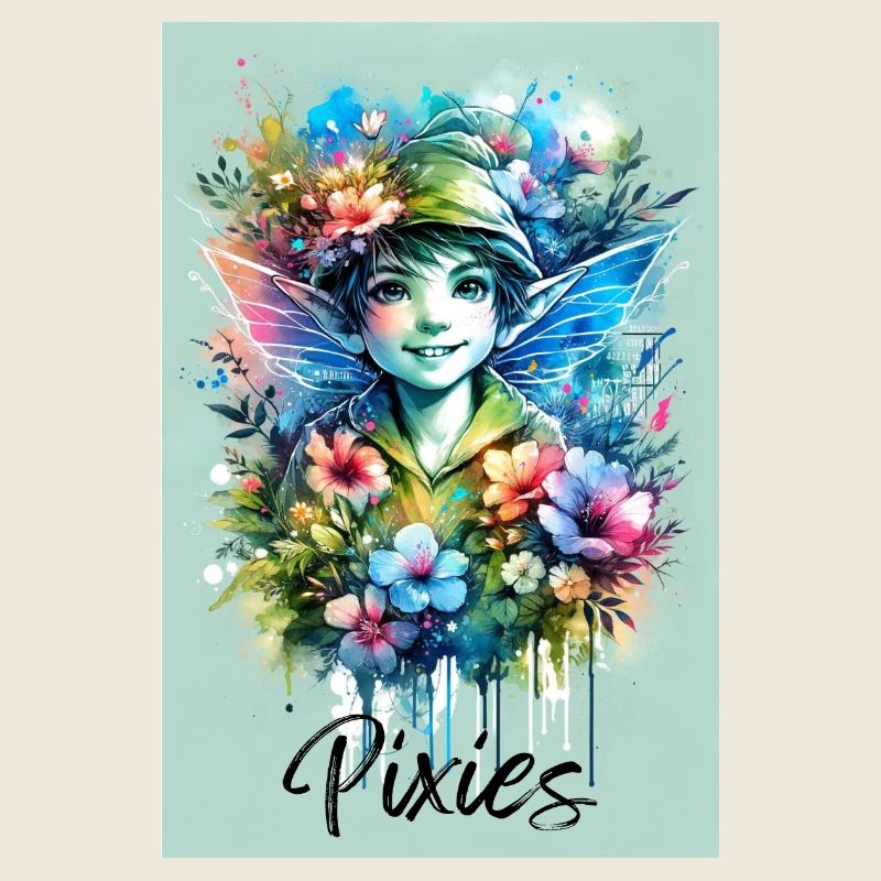 Pixie - Pixies - Blumen, Aquarell und Fee