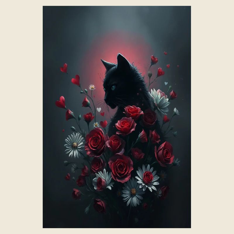 Chat avec des fleurs