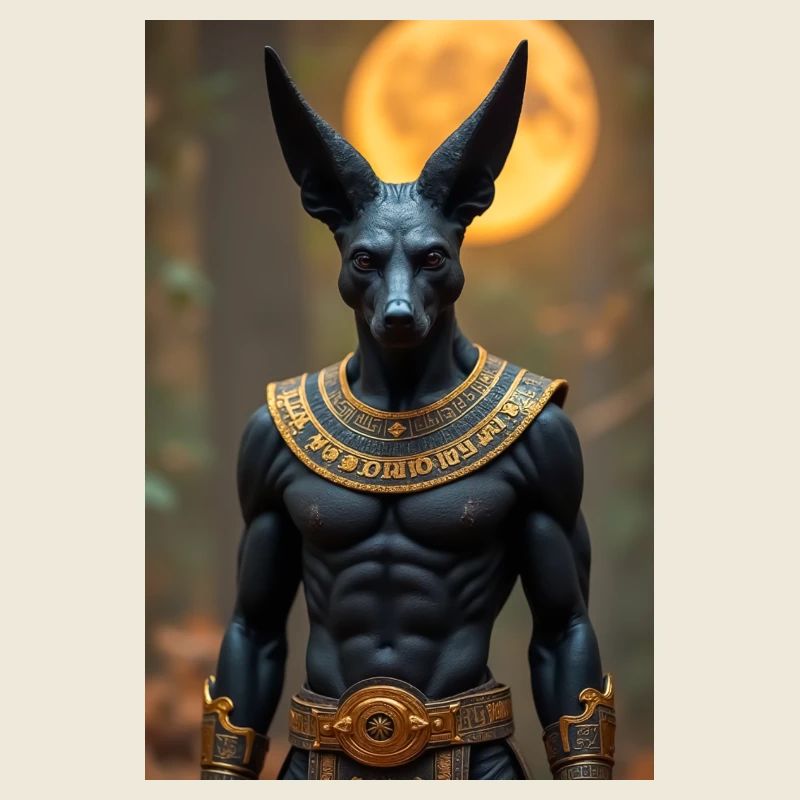 Anubis, dieu à tête de chacal, debout dans une