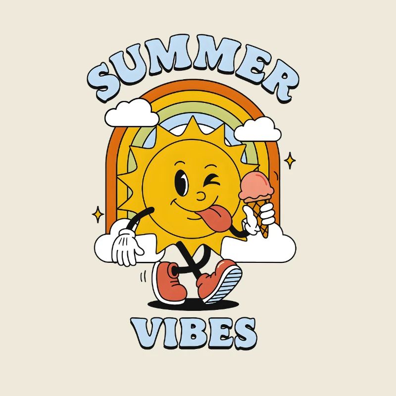 Summer Vibes Cartoon – Sun with & Retro Rain